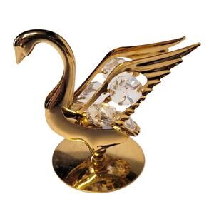 Austrian Crystal 24Kt Gold Plated Swan VTG Mascot Int'l Inc 1992